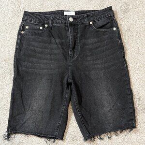 FOREVER 21 Black Stretch Denim High Rise Bermuda Cut-Off Shorts; Size 28